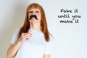 Woman with mustache disguise: impostor