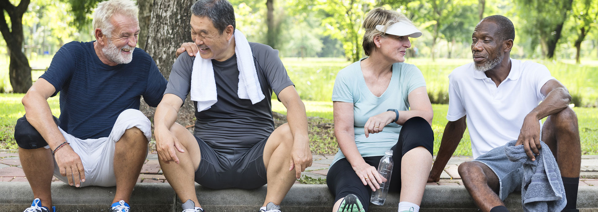 Seniors exercise and relax together