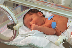 Infant in incubator