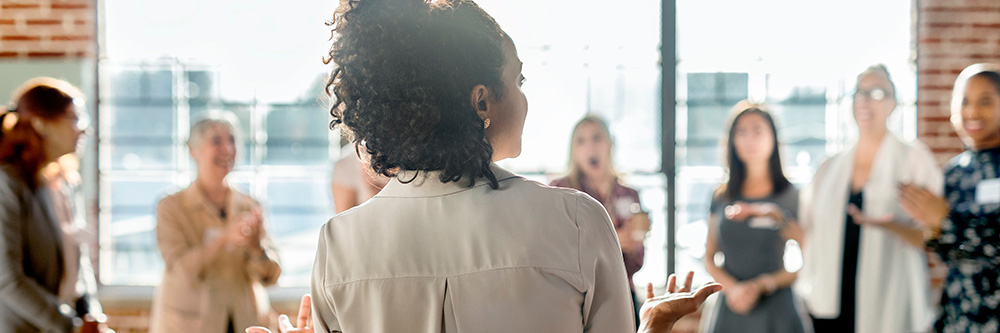 Group of people communicating in a circle