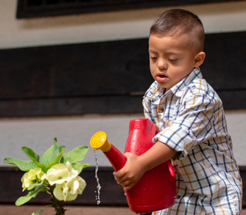 child watering a plant