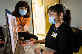 Photo of  Neurocity student examining anatomy sections on computer