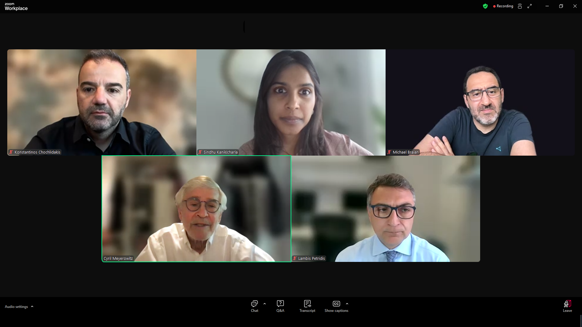 a screenshot of a zoom meeting with 5 participants shown.