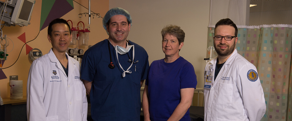 Dr. Dawn Sweeney (third from left) Director of Pediatric Fellowsip, Dr. Kenneth Cheng (first from left), Dr. David Grimes (second from left) and Dr. Yakov Rayblatt (Fellow)