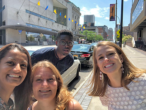 Drs. Pillai, Ayo, Carrier and Swanger in front of Eastman Theater