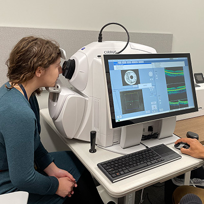 woman having eye scanned