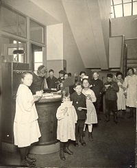 Group of children with appointment secretary.