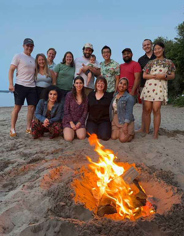 Beach party with firepit