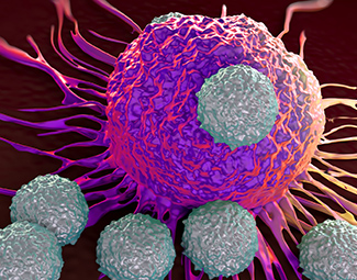 T cells attacking cancer cell