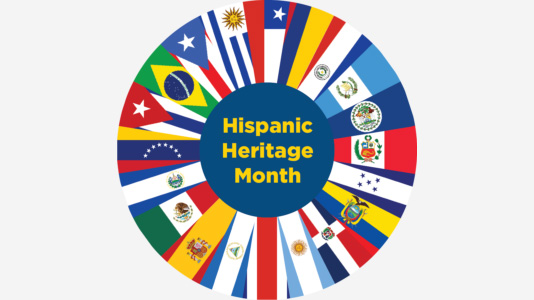 Circle with flags text: Hispanic Heritage Month