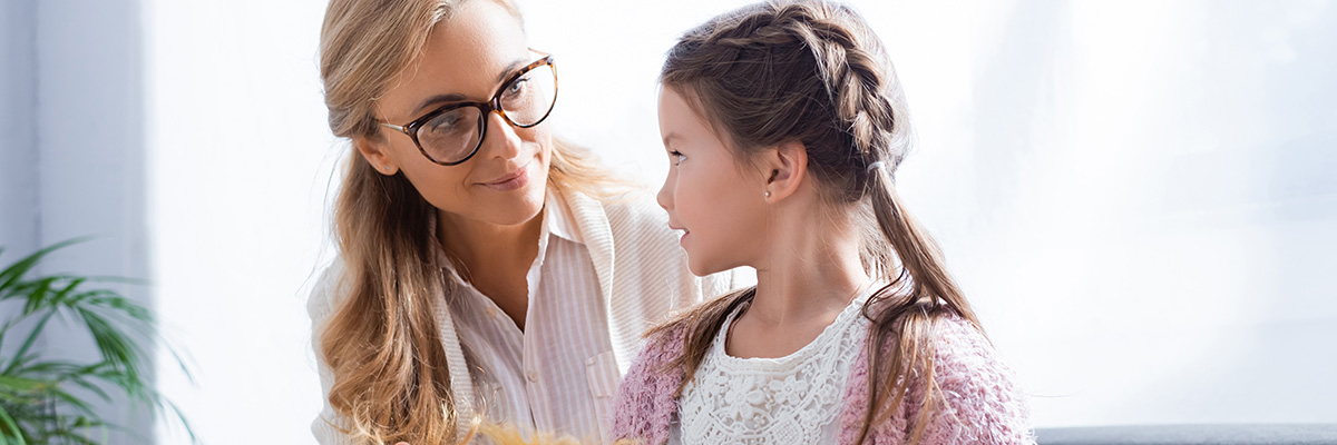 therapist talking with child