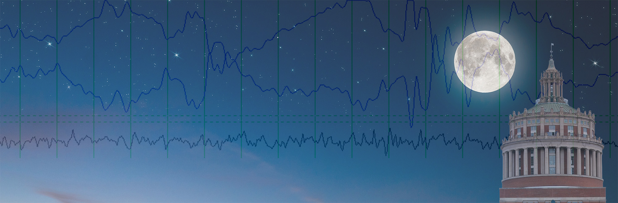 night sky with sleep eeg and library tower
