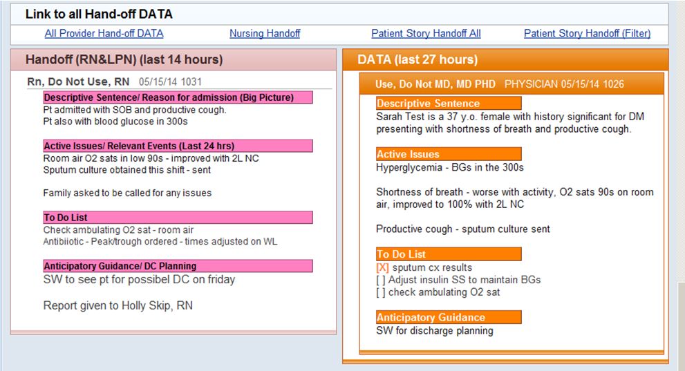 nursing handoff tool screenshot