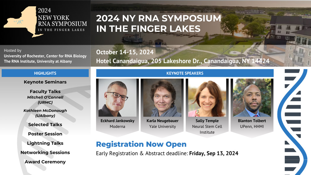 Flyer for the 2024 NY RNA Symposium in the Finger Lakes